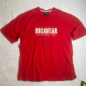 Vintage rocawear men's red embroidered‎ T-shirt Y2K hiphop skater xl